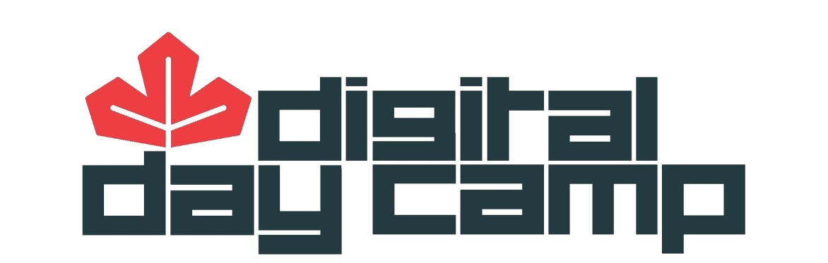 stylized digital day camp with a red maple leaf