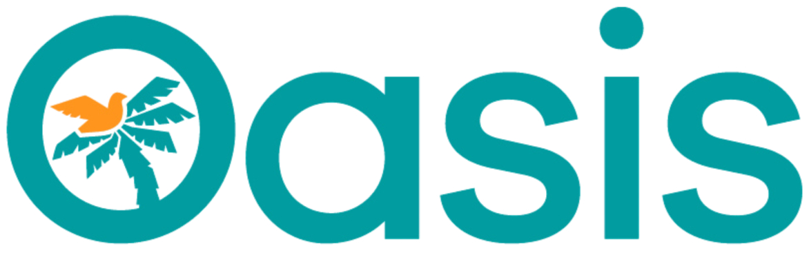 Oasis Domestic Abuse Service logo saying Oasis with a palm tree and dove