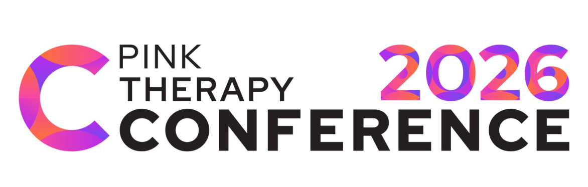 An image showing the words Pink Therapy Conference in black and the date 2026 in orange, pink and purple.
