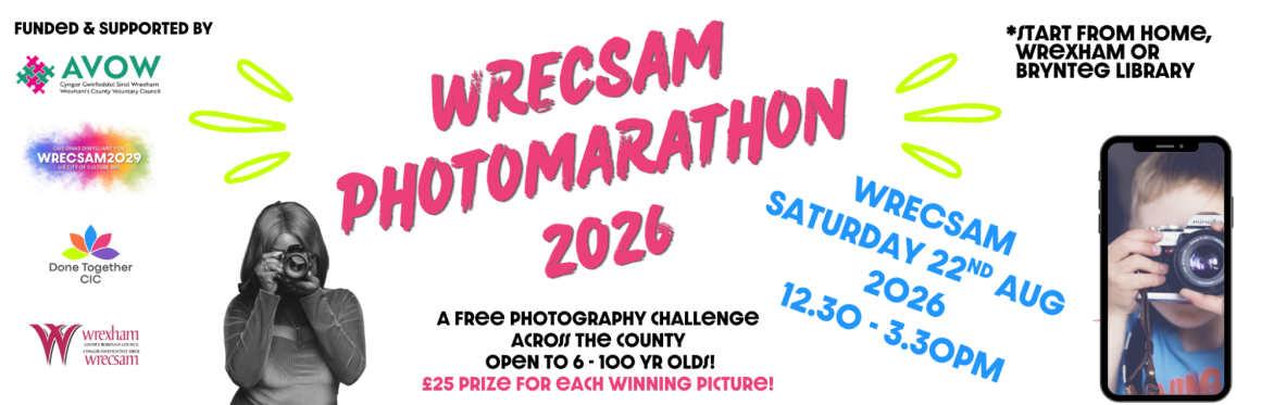 Photomarathon Wrecsam advert for the event taking place on Saturday 22nd August in Wrexham