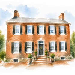 Watercolor illustration of the Birkby House in Leesburg
