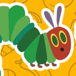title text and multicolored caterpillar image