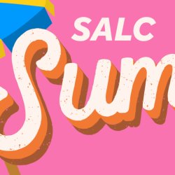 Promotional image for the SALC Summer Event, with an illustration of a parasol and deck chair