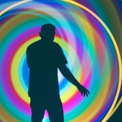 Shadow infront of coloured spiral