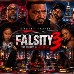 FALSITY Chapter 3: Five Stories of Betrayal movie poster featuring the cast in a dramatic crime-themed collage.