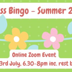 Decorative image with floral garland. Text reads 'Chronic Illness Bingo - Summer 2026 Edition!'