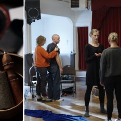 A montage of photos of ritual participants standing, moving and connecting.