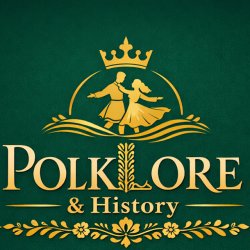 PolkLore & History promotional logowith a gold ornaments