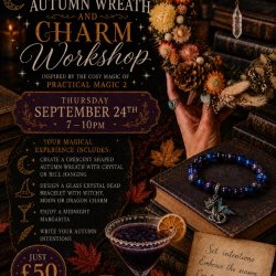 Image contains crescent autumn wreath, bracelet and cocktail