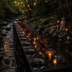ai photo of a halloween creek dinner