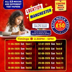 FEES £50 @MANCHESTER CENTRE - GL 11+ MOCK TEST FOR TRAFFORD GRAMMAR SCHOOLS - 29 AUGUST 2026-TEST 11(2:30 PM - 5:00 PM)