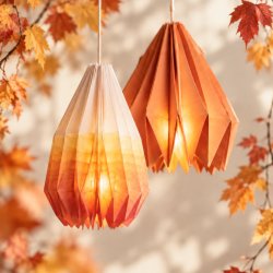 Lámparas de origami en un entorno otoñal