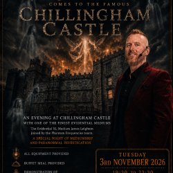 An audience at Chillingham Castle with The evidential XL Medium James Leighton