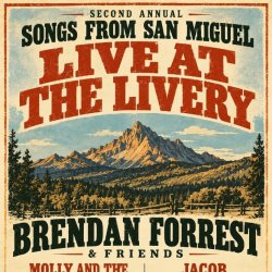 Mountain peak view framed poster Live at the Livery Brendan Forrest & Friends