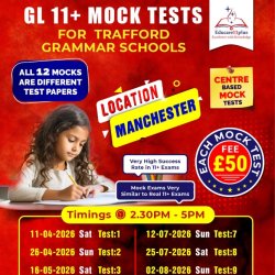 FEES £50 @MANCHESTER CENTRE - GL 11+ MOCK TEST FOR TRAFFORD GRAMMAR SCHOOLS - 25 JULY 2026 - TEST 8 (2:30 PM - 5:00 PM)
