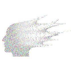 A side profile of a human head, made of many pixels - it appears to be growing backwards