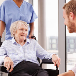 elderly woman in wheelchair