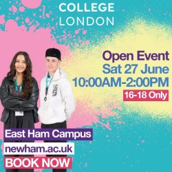 A graphic with Newham College London and NewVIc logos