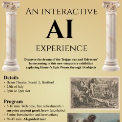 Event details about the Homer exhibition. It has a main title, some surrounding icons, images of paintings and descriptive text about the event.