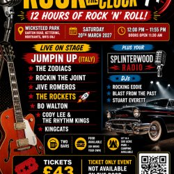 8 bands 3 splinterwood radio DJs 12 hours non stop music camping available food and drink