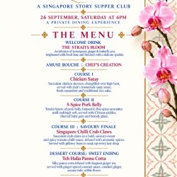 An exclusive intimate Singapore Story Dining Experience at Jade’s Dinner Table. An intimate evening celebrating the flavours, memories and heritage of Singapore and her Masterchef journey.