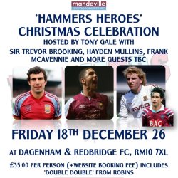 HAMMERS HEROES 'CHRISTMAS CELEBRATION' Pie & Mash Night - Friday 18th December 2026 @ Dagenham & Redbridge FC