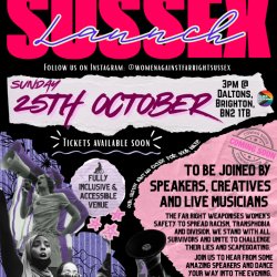 Poster for event. Pink, purple and black tones. Pictures of activist women. Event info detailed.