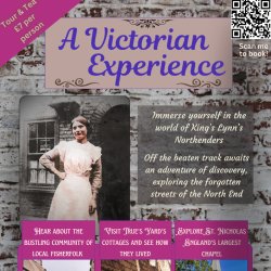 Victorian fisherfolk lady standing outside a Victorian brick built building