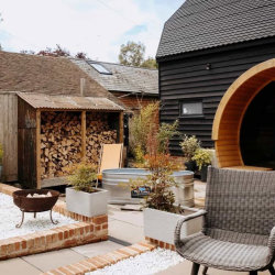 courtyard containing sauna and ice bath