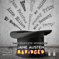 A black hat with names from Jane Austen booked jumping out of it
