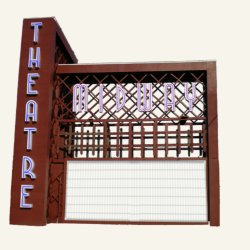Vintage Drive-In Theater marquee, with neon lights saying, "Theatre Midway"