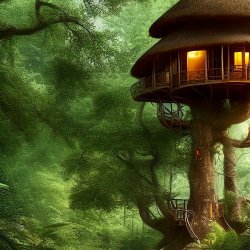 A cosy treehouse protected by trees