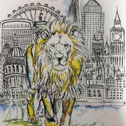 Watercolour & Mark Marking Travelling Lion
