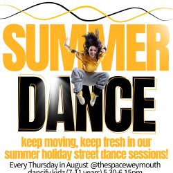 yellow and black block text with a teenage dancer jumping