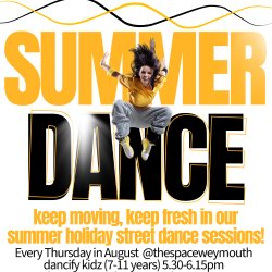 yellow and black block text with a teenage dancer jumping