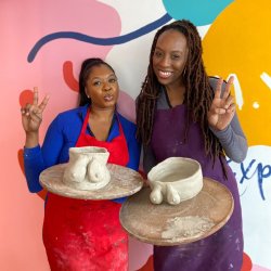 image of two handmade pottery guests showing their makes