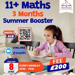 3 MONTHS - MATHS ONLINE SUMMER BOOSTER (FEES £200) STARTS FROM 8 JUNE
