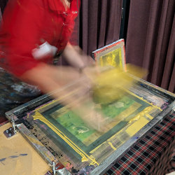 Screen Printing workshop onto paper with exposed screens