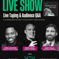 A poster detailing Tangle live in West Virginia, June 14 at 2pm with special guests Isaac Saul, Kmele Foster and Andy Mills