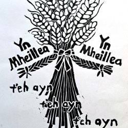 lino print of corn dolly