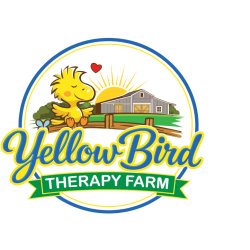 Yellow Bird Therapy Farm logo showing barn and inspiring yellow bird character