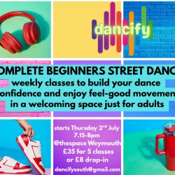 super bright squares with trainers, water bottle and headphones