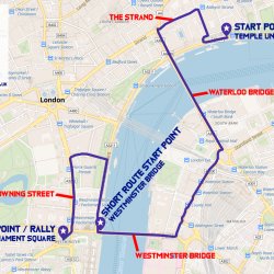 Map showing route from Temple Underground Station to Parliament Square, Via Waterloo Bridge and Westminster Bridge