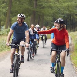 Two people cycling