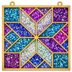 Colorful glittery crushed glass flower inside a square shape in wood frame
