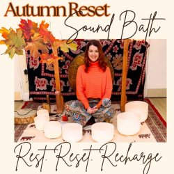 A photo of Alexandra Wilby the host with the date of the sound bath