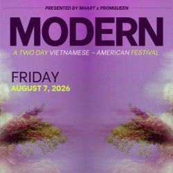 purple background with snapdragon flowers and the title MODERN, a two day vietnamese american festival