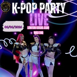 It says K-pop party live with the date and a image of the demon hunters