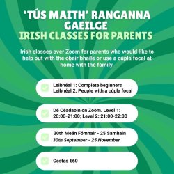 'Tús maith' Irish classes for parents - Leibhéal 1 20:00-21:00 Complete beginners
