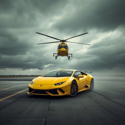 Yellow Toyota Supra parked in front of the Hampshire and Isle of Wight Air Ambulance helicopter